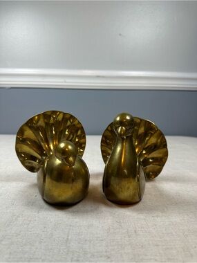 Brass Fantail Dove Bookend Pair - Vintage